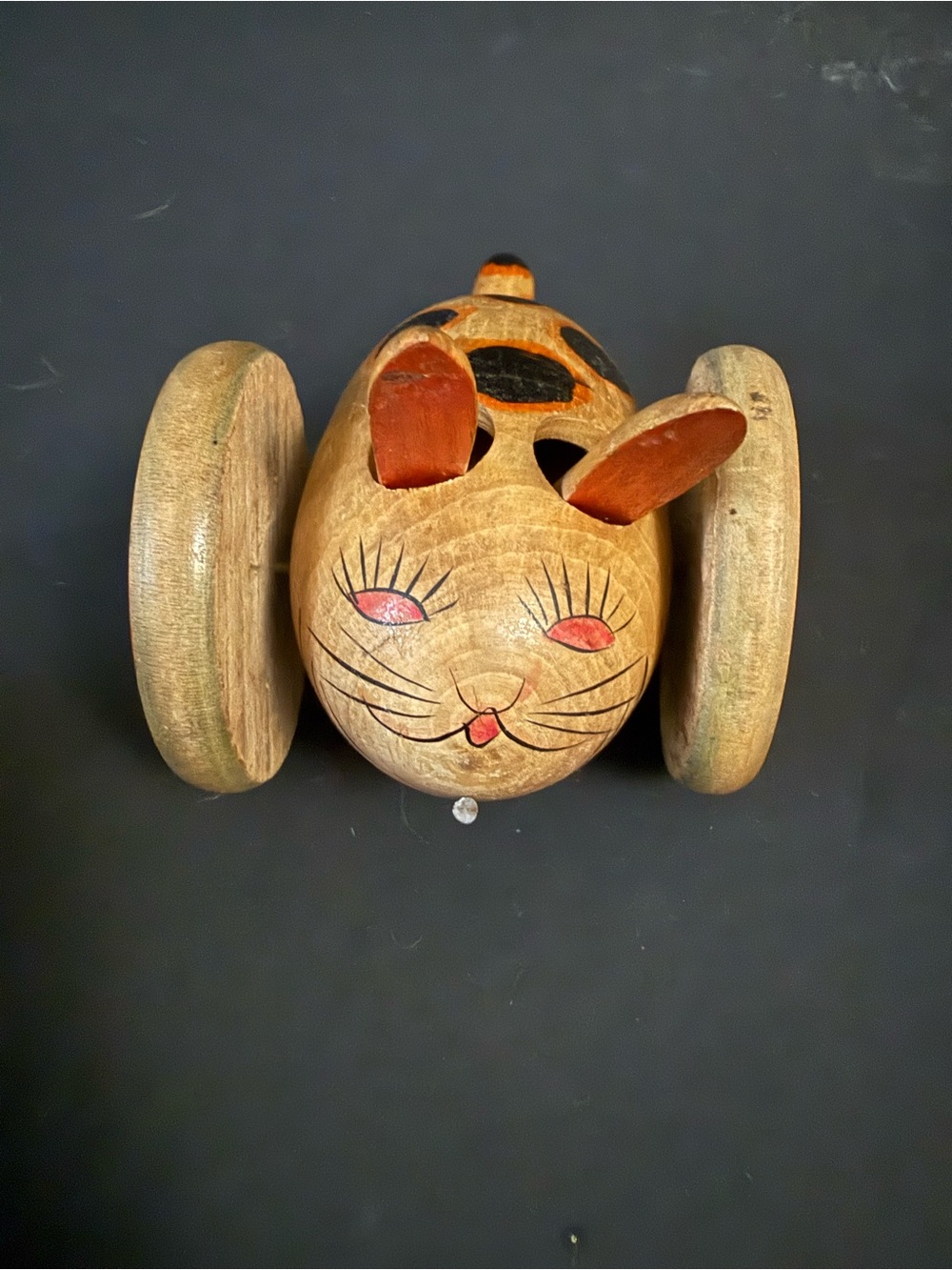 Antique Handmade Wooden Bunny or Cat Pull Toy